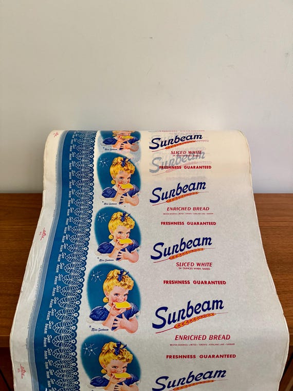 1940s Sunbeam Bread Wax Paper Wrapper: Miss Sunbeam Illustration