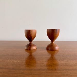2 PC Handmade MCM Wood Egg Cups | Vintage Teak Egg Cups | Set of Two Egg Cups | Mid Century Kitchen | 60s Kitchen | Retro Egg Cups