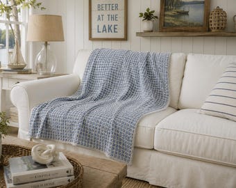 Vintage Cotton Waffle Weave Blanket: Denim Blue Throw