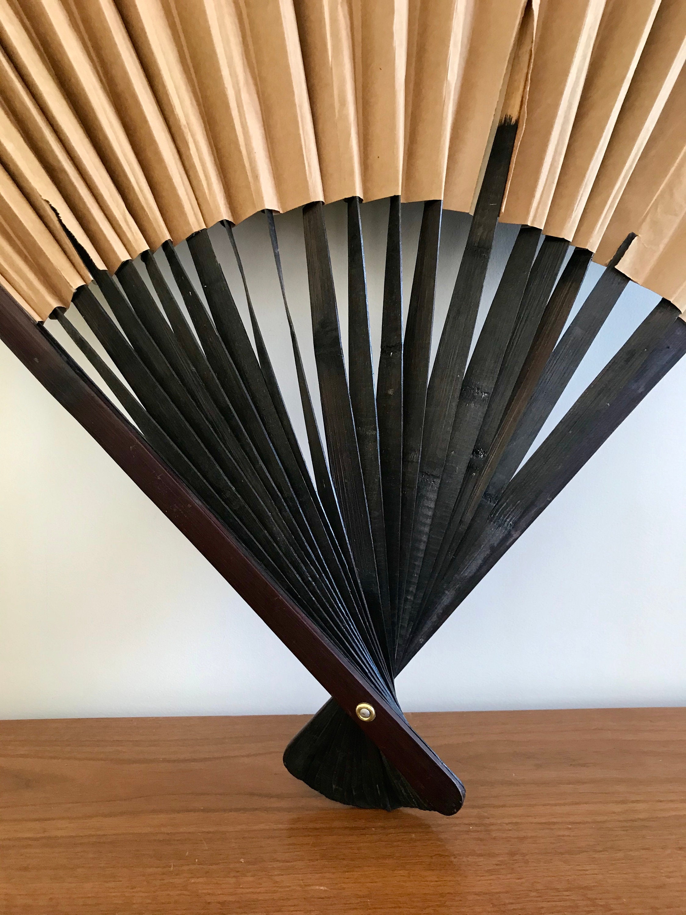 Large Chinese Wall Fan Vintage Hand Painted Decorative Fan Etsy