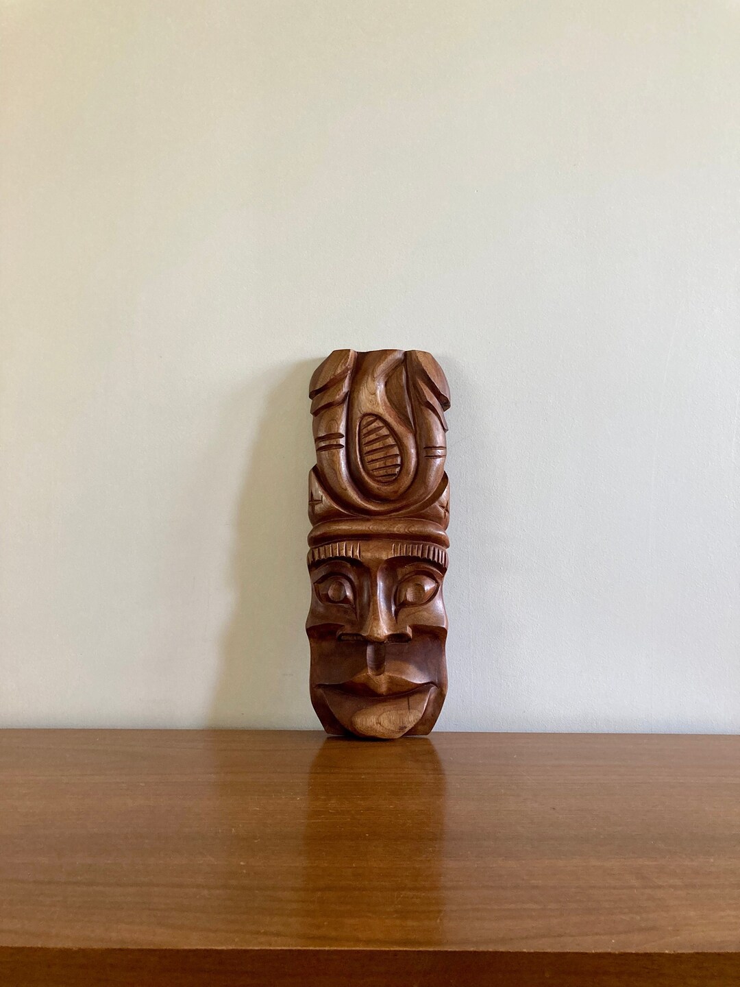 Vintage Tribal Tiki Wall Hanging Hand Carved Wood Wall Tiki Hand Carved