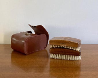 Vintage Shoe Polishing Brush Set: Pure Bristle, Leather Case, Made in England