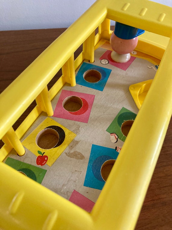 Vintage 80s Fisher Price School Bus Toy: Wood Driver, 3