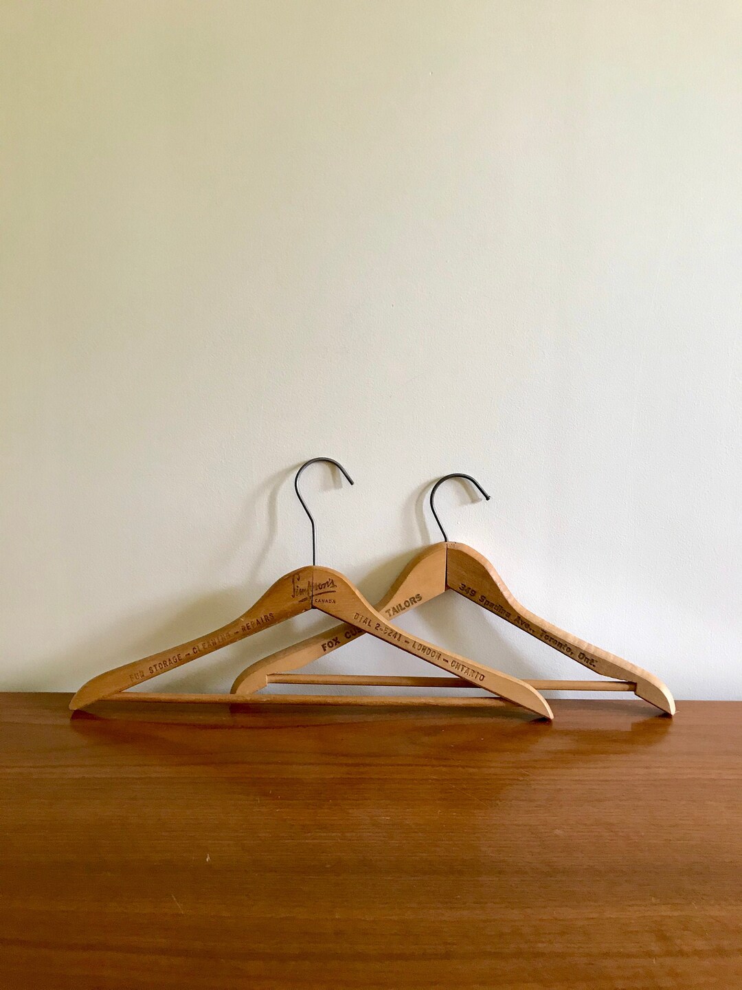 Set of 2 Wooden Hangers Vintage Wood Hangers Retro Suit Etsy