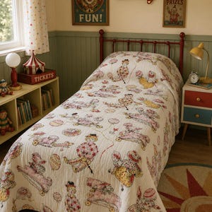 Vintage Kids Circus Coverlet: 100% Cotton Toddler Blanket image 1