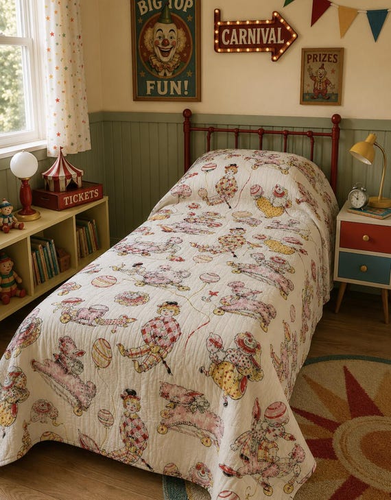 Vintage Kids Circus Coverlet: 100% Cotton Toddler Blanket