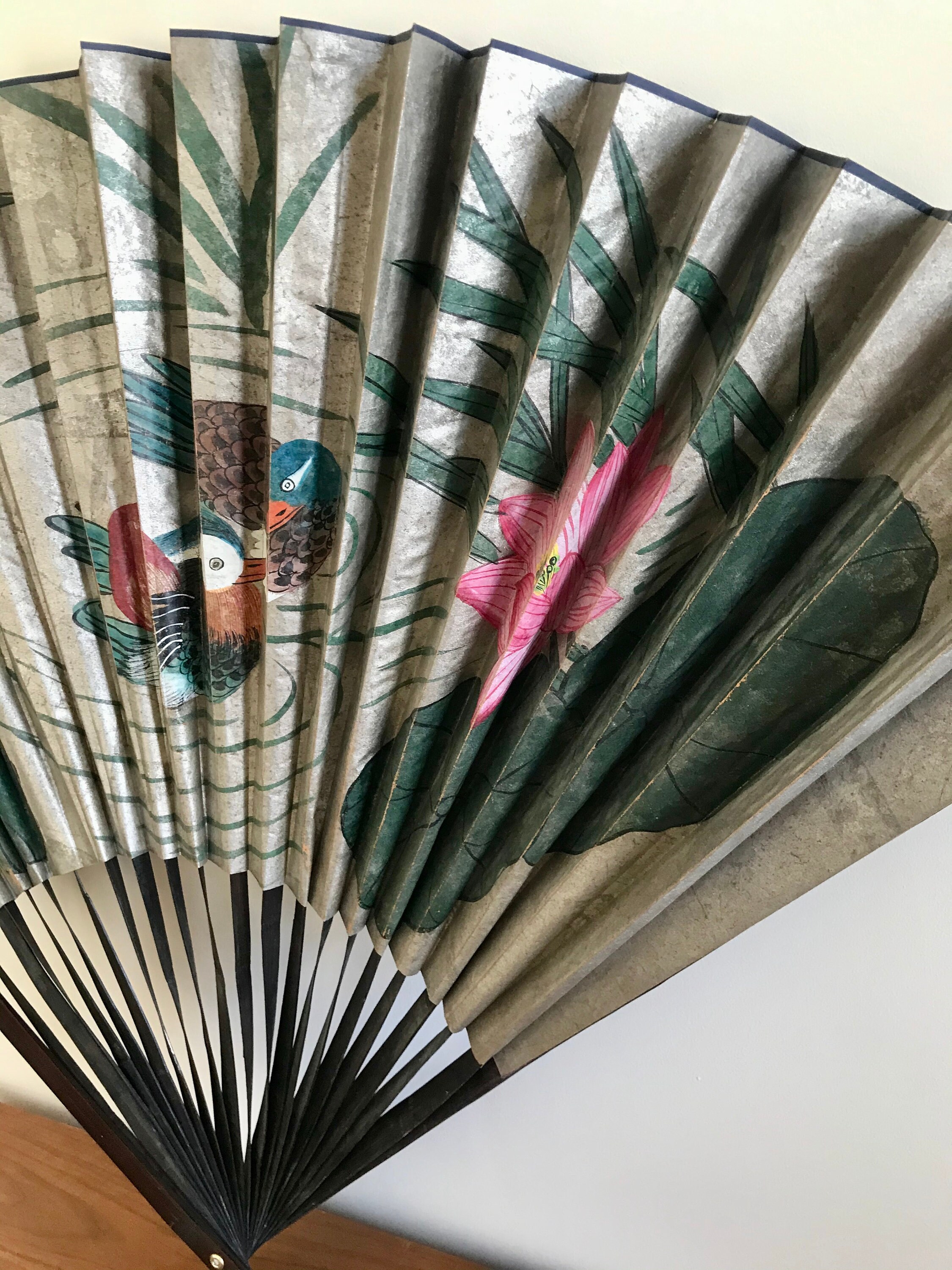 Large Chinese Wall Fan Vintage Hand Painted Decorative Fan Etsy