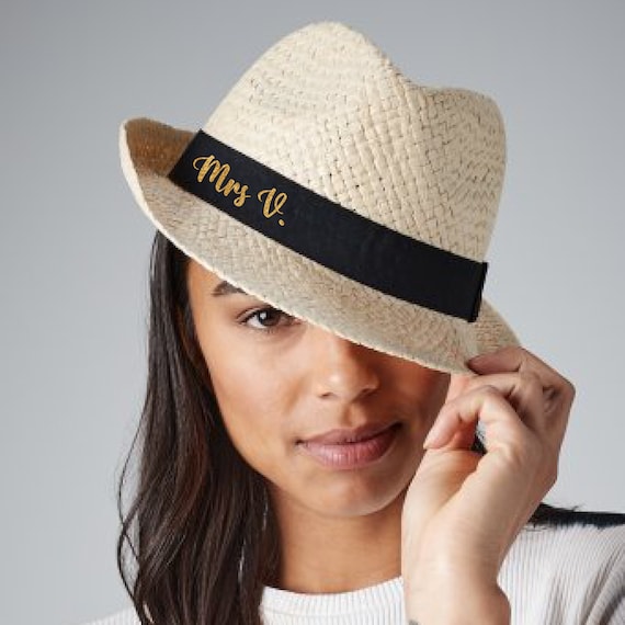Personalised Trilby Straw Summer Beach Hat Mens Womens Unisex