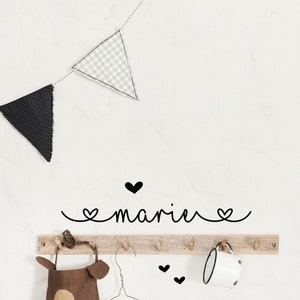 Wall sticker for children's room, personalized with name. Name stickers with hearts. Gift idea for a birth or baptism