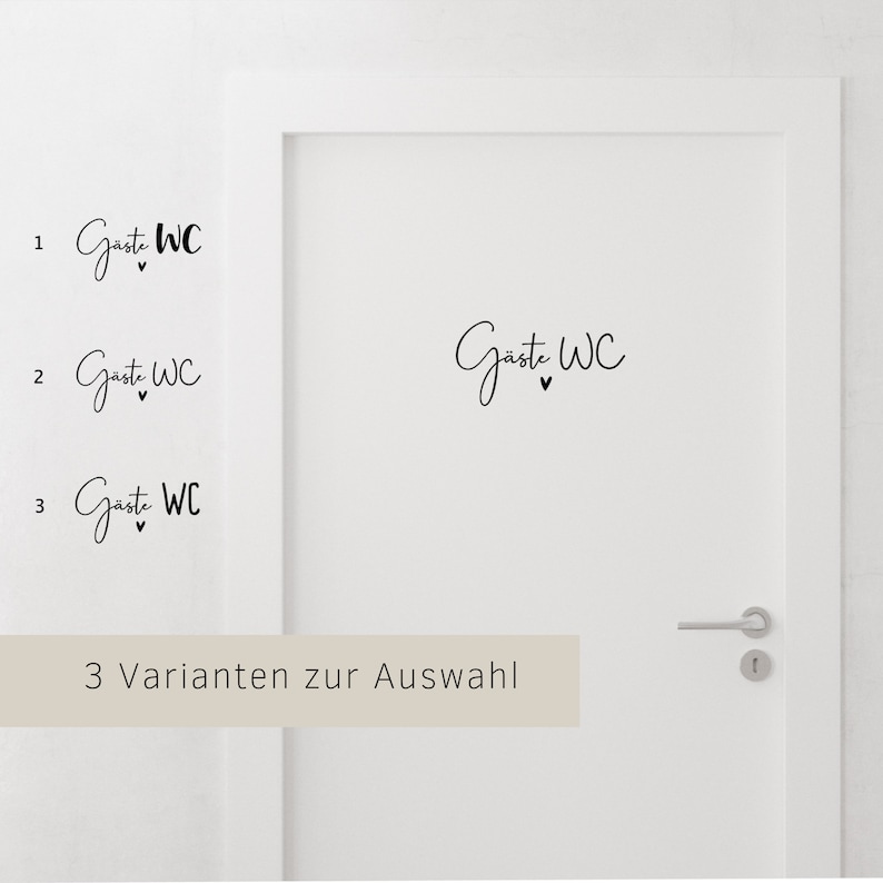 Türschild Gäste WC, Sticker, Aufkleber aus Vinylfolie, in 3 Varianten, 2 Größen und 5 Farben erhältlich. Tolle Geschenkidee zum Einzug. Bild 1