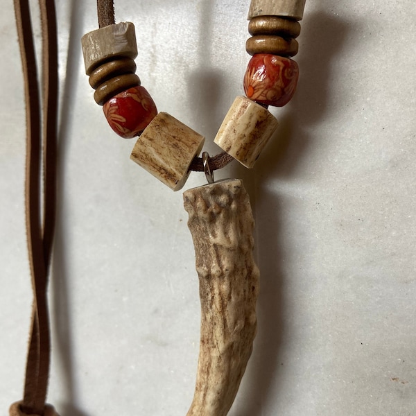 Be a Standout! Custom Antler Shed Beaded Necklace on Leather Cord