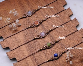 Delicate Macrame Choker with Gemstone Bead, Bohemian Gift for Her, Thin Crystal Choker, Hippie Headband