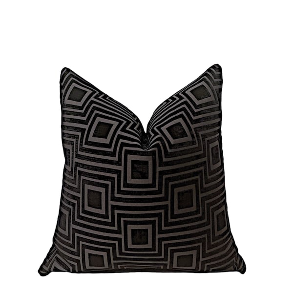 Black Pillow Cover| Velvet Texture Throw Pillow for Sofa |Handmade Modern Cushion | Contemporary Pillow | Decorative Pillowcase| KEYES II