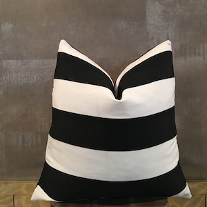 Black and White Outdoor Pillow Cover for Patio Cushion with Caba Stripe Accent Throw Pillow for Indoor Outdoor Lanai Cushion Nautical Decor