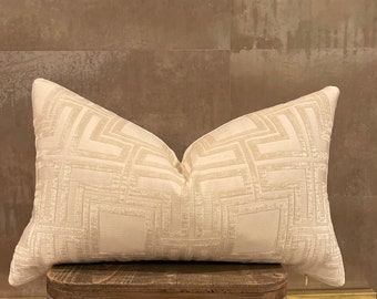 Ivory Textured Pillow Cover; Velvet Lumbar Textured Throw Pillow | KEYES LUMBAR