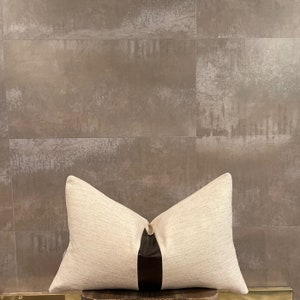 Mud Cloth Pillow with Leather Accent  Lumbar Mud Cloth Cushions  Solid Mud Cloth Pillow with Real Leather   Organic Cotton Throw Pillow