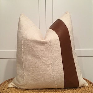 Authentic African Mudcloth Pillow Cover with Real Leather Leather pillow covers  JHABARI