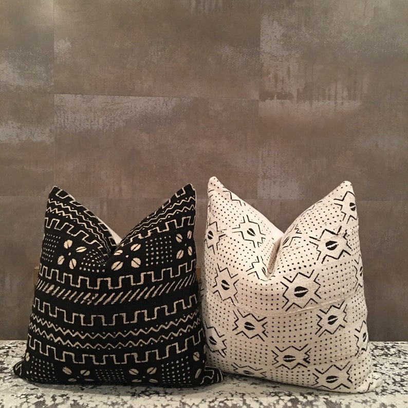 Authentic African Mudcloth Pillow Covers Black and White Etsy