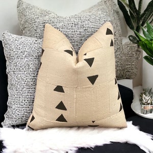Mud Cloth Pillow with Triangle  Boho Pillows  Patchwork Throw Pillow  Organic Cotton Pillowcase  Black and White Pillow Cover  MATTY