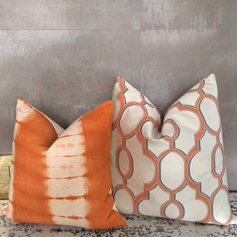 Orange and White Pillows Orange and Cream Pillow Covers Etsy