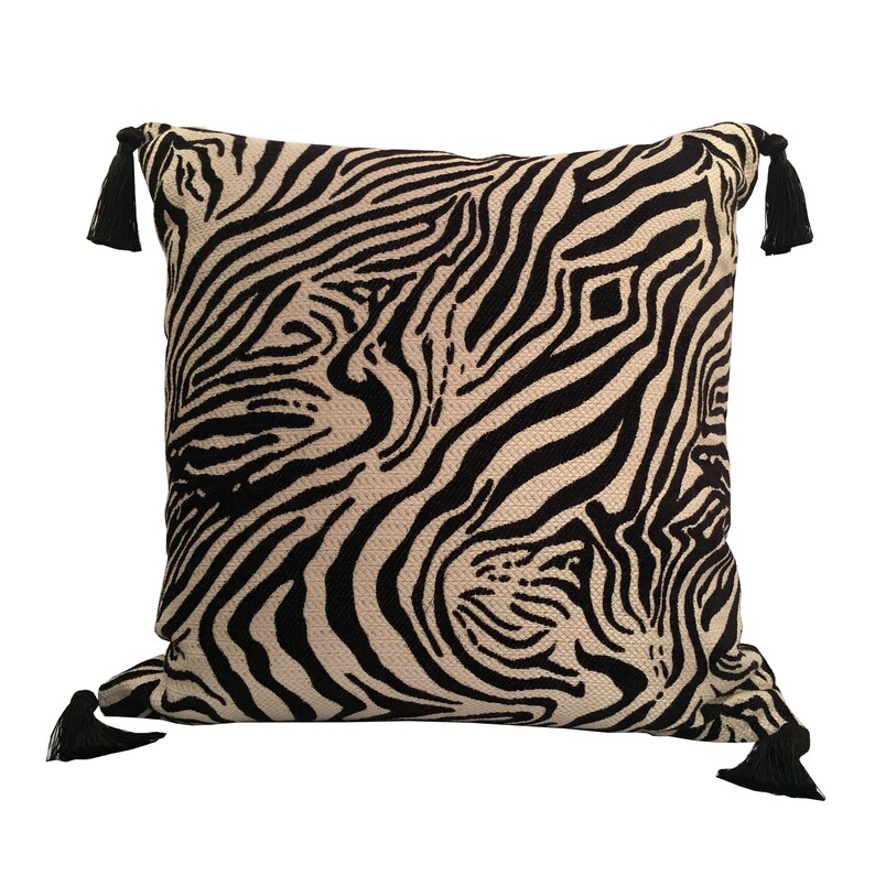 Zebra Print Cushions with Tassels Black and white Animal Etsy