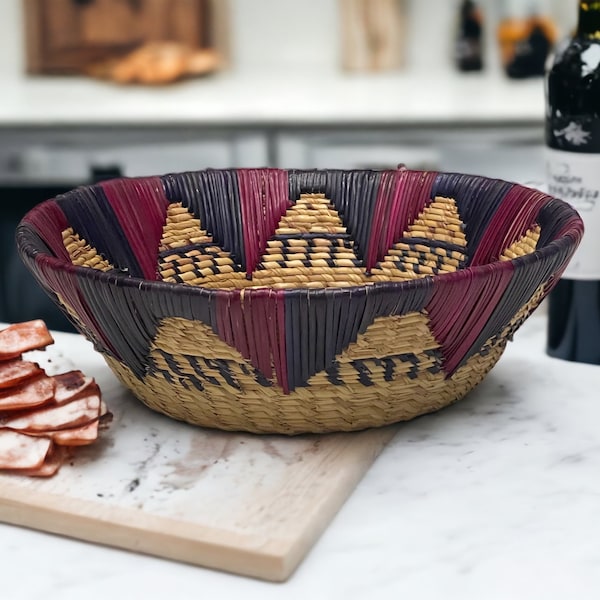 Handwoven African Bowl | Geometric Bowl | Fruit Basket | Bread Basket | Housewarming Gift