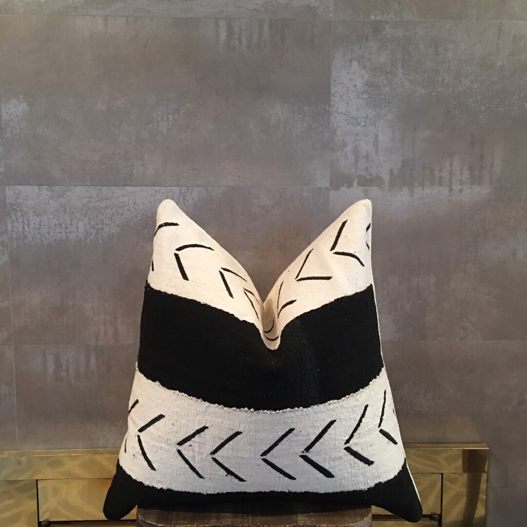 Authentic African Mud Cloth Pillows, Pillow Covers With Arrows, Black