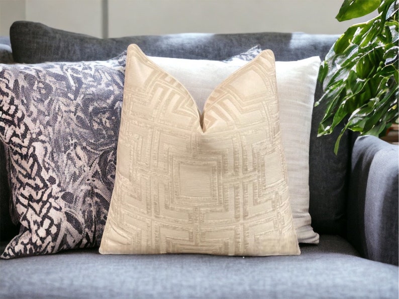 Velvet Throw Pillow for Living Room Sofa Ivory Cushion Cover Handmade