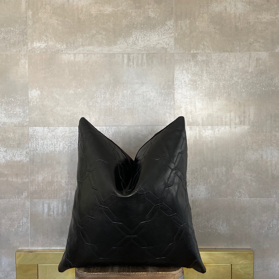 Vegan Leather Pillow Cover black Leather Pillow Embossed Leather Cushion Pillows for Him