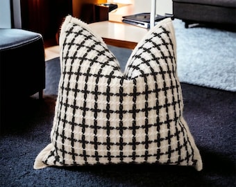 Checkered Pillow cover | Windowpane Cushion | Decorative Throw Pillow | Neutral Cushion | Modern Home | Pillowcase for Living Room | SIERRA