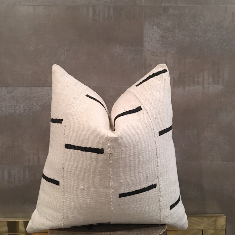 Black and White Mud Cloth Pillow Cover with Dashes Mud Cloth Etsy