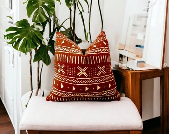 Brown Mudcloth Pillow Cover  Handmade Organic Cotton Pillow  Lumbar and Square Throw Pillows  Toss Pillow for Safa  KHARI