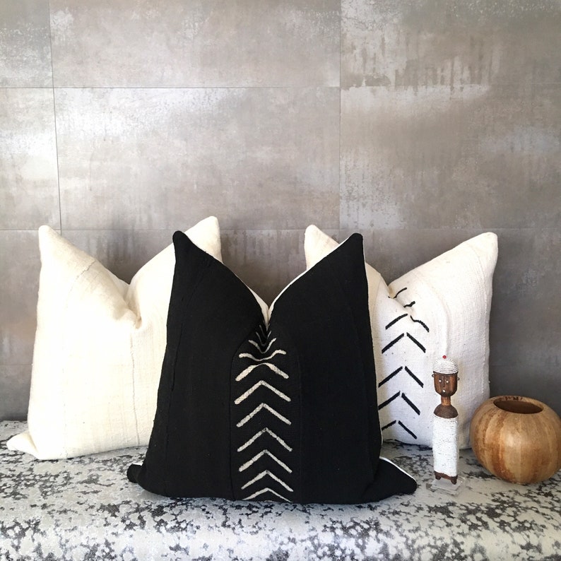 Mud Cloth Pillow Collection #2 Black and White Mud Cloth Pillow Covers with Arrows