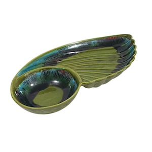 Vintage MCM Sequoia Ware California Pottery Green Blue Divided Serving Dish Dip