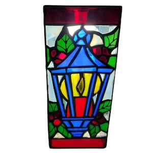 Stained Glass Decorative Lantern Candle Votive Multicolored Design Geometric Patterns
