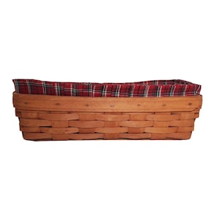 Longaberger 1990 Vintage Woven Basket Bakery Red Plaid Fabric Liner Insert Protector