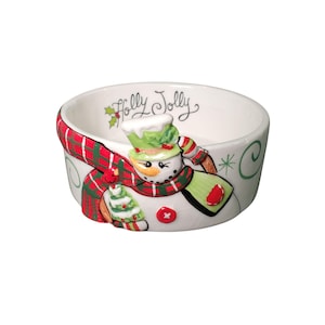 Fitz And Floyd Holly Jolly Hat Snowman Bowl Handcrafted Ceramic Holiday Decor 5 1/2&quot; Diameter