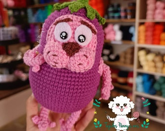 Courage Eggplant Crochet Amigurumi Pattern PDF ENGLISH AND SPANISH