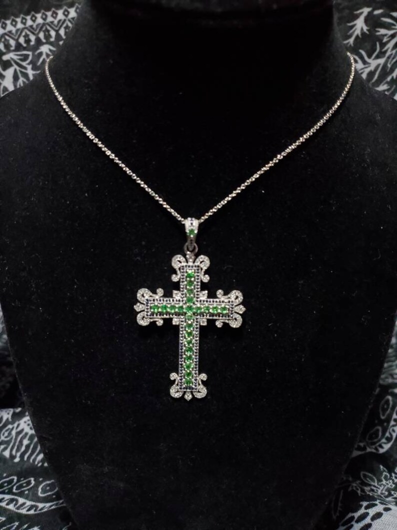 Sapphire And Peridot Cross Pendant Necklace 925 Italy Stamped Silver