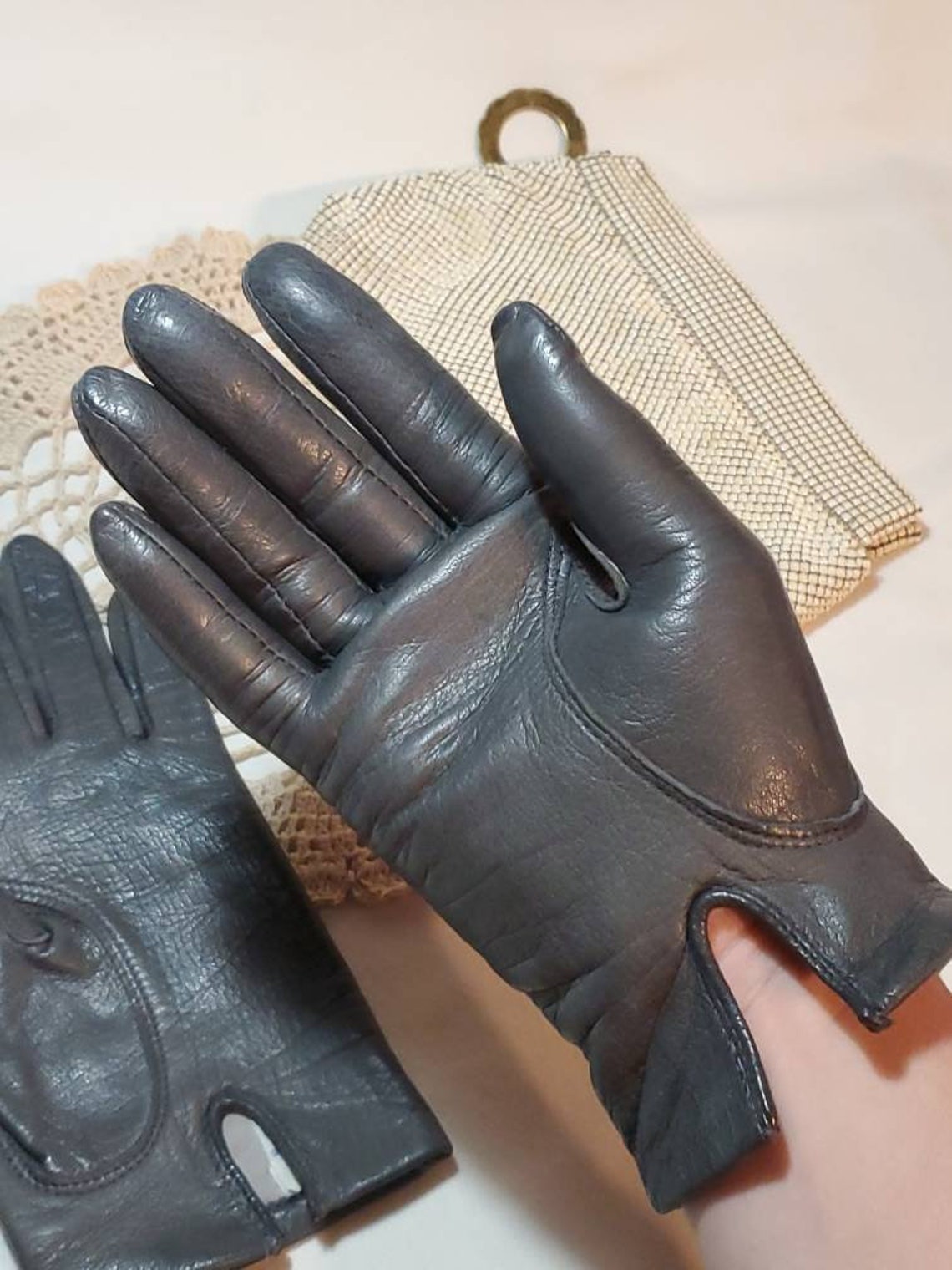 Fownes Grey Vintage Leather Gloves Genuine Leather Etsy