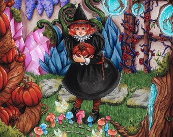 Drawtober Witch Apprentice Witchy Fantasy Vintage Print Poster