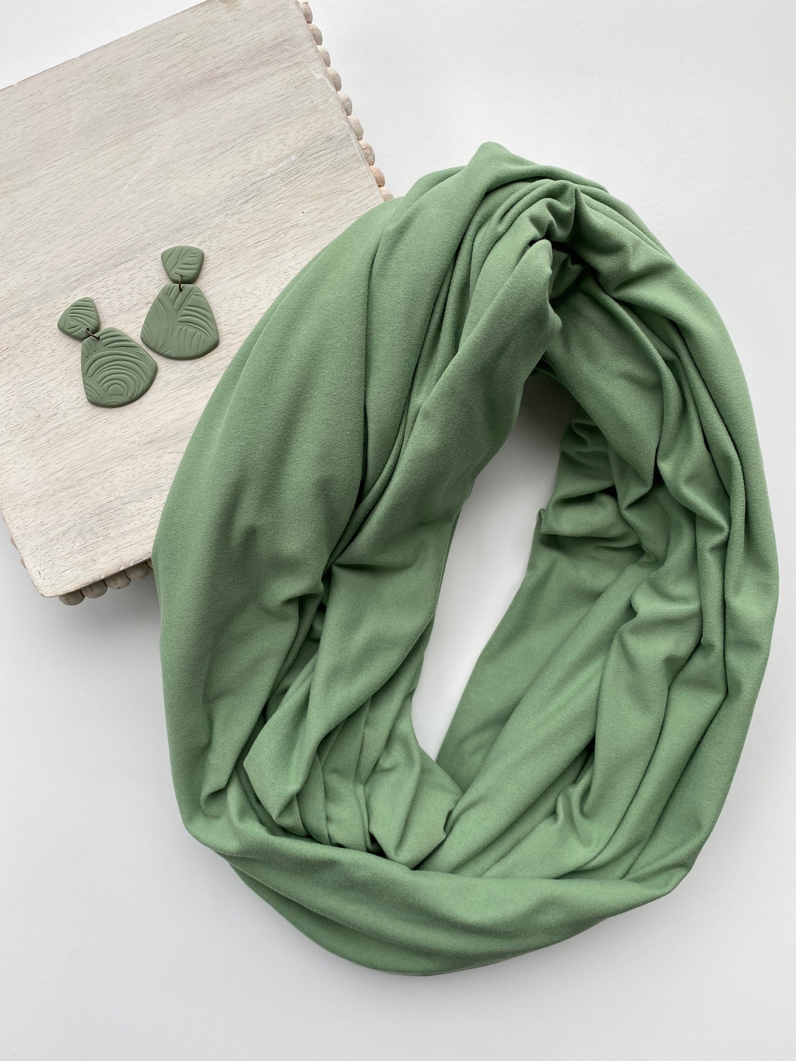Sage Green Infinity Scarf Stretch Knit Green Wrap Scarf Soft Etsy