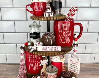 Hot Cocoa Bar Bundle | Hot Cocoa Tiered Tray Décor | Fake Hot Cocoa | Fake Hot Chocolate Mug | Hot Cocoa Bar Decor | Hot Cocoa Station Decor