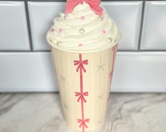 Coquette Faux Latte Cup | Pink Bow To-Go Coffee Decor