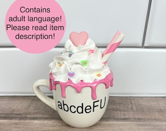 Small abcdeFU Mug: Funny Conversation Hearts, Rude Gift