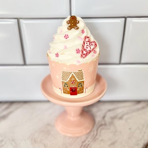 Faux Pink Gingerbread Cupcake | Pink Christmas Tiered Tray Decor | Fake Gingerbread Cupcake | Photography Prop Cupcake | Gingerbread Cupcake