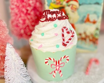 Faux Christmas Cupcake | Vintage Inspired Candy Cane Tiered Tray Decor
