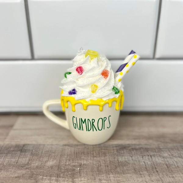 Mini "Gumdrops" Mug w/Attached Faux Whipped Cream Topper| Christmas Mini Mug | Pastel Gingerbread Decor | Candy Wonderland Tiered Tray Decor