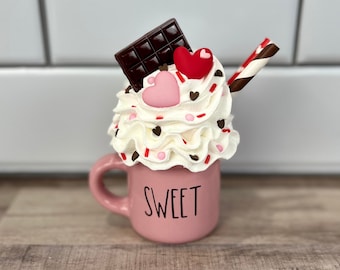 Valentine's Day Pink Mini Mug with Faux Whipped Cream | Tiered Tray Decor
