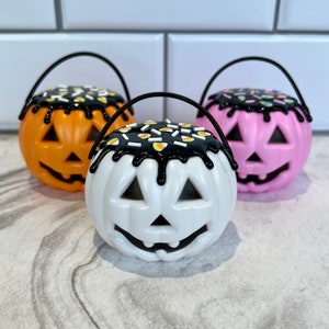 Mini Fake Jack-O-Lantern Candy Bucket | Halloween Tiered Tray Decor